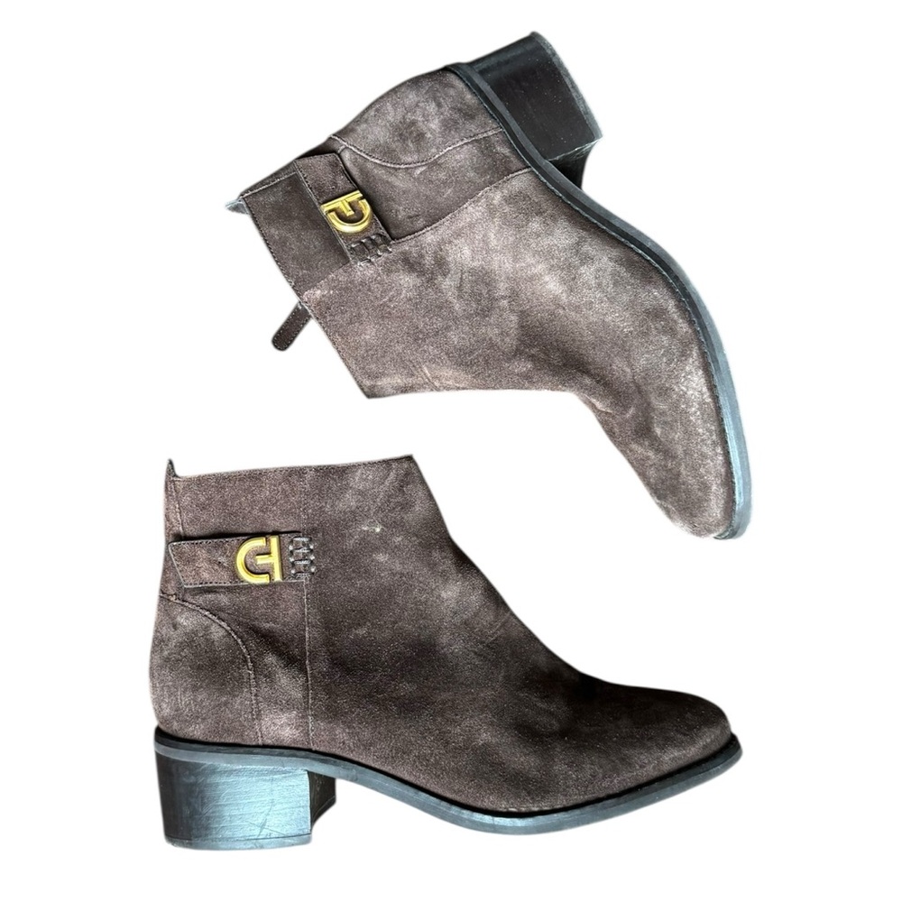 Cole Haan Holis Women's Brown Suede Leather Buckle Bootie Ankle Boots Size 8